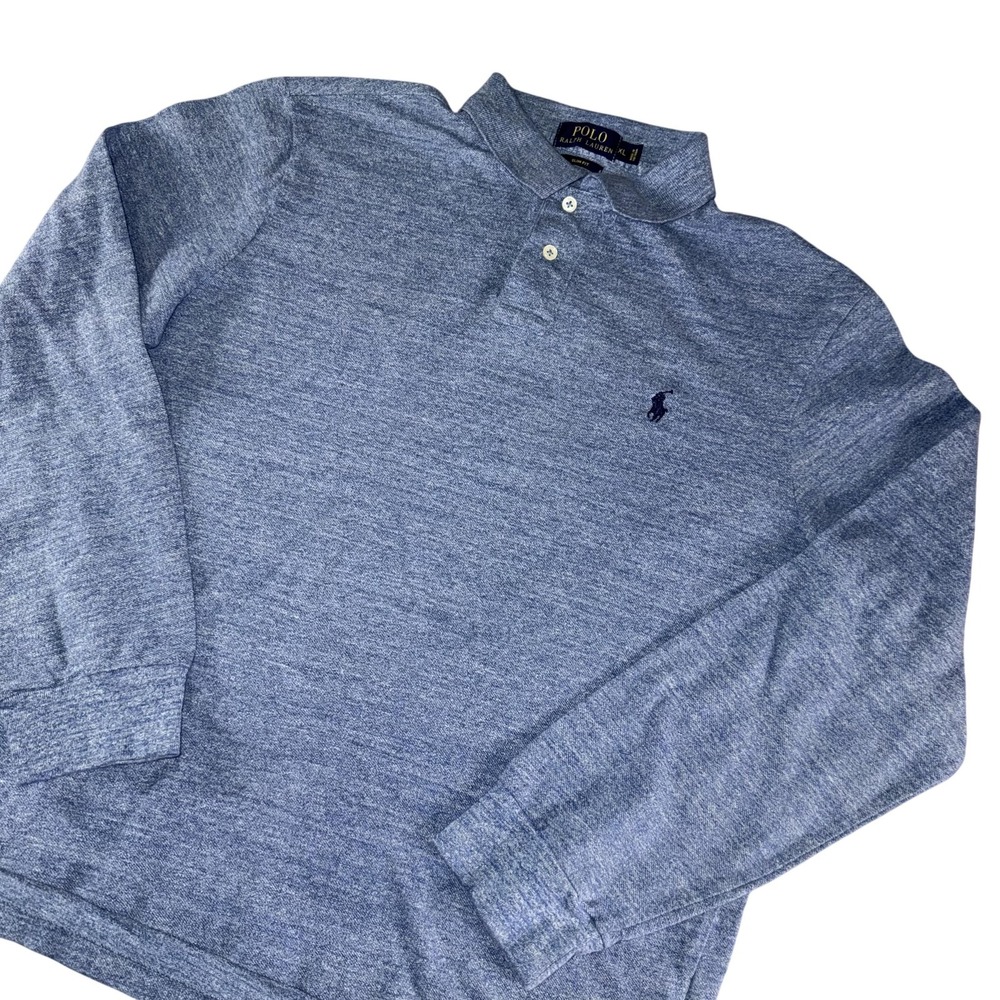 Polo Ralph Lauren Polo Shirt Mens XL Blue Long Sleeve Slim Fit Knit Casual